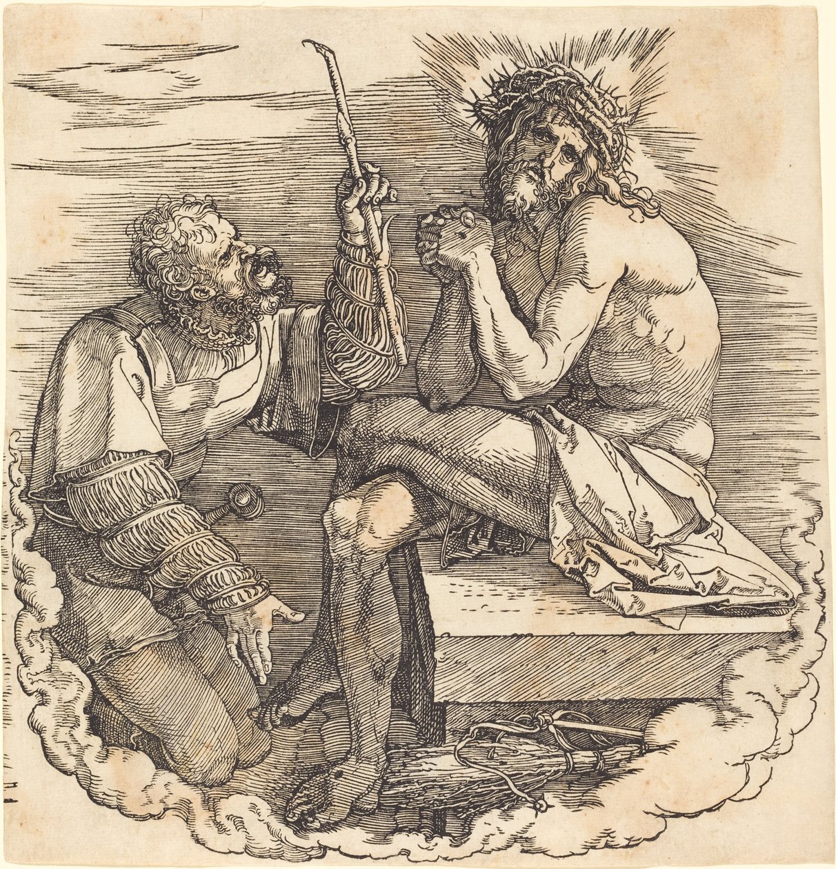 Mąż boleści wyśmiewany przez żołnierza autorstwa Albrecht Dürer