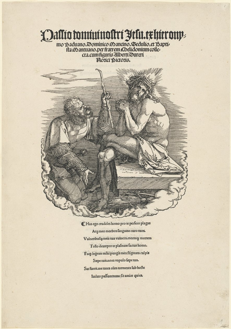 Mąż boleści wyśmiewany przez żołnierza autorstwa Albrecht Dürer
