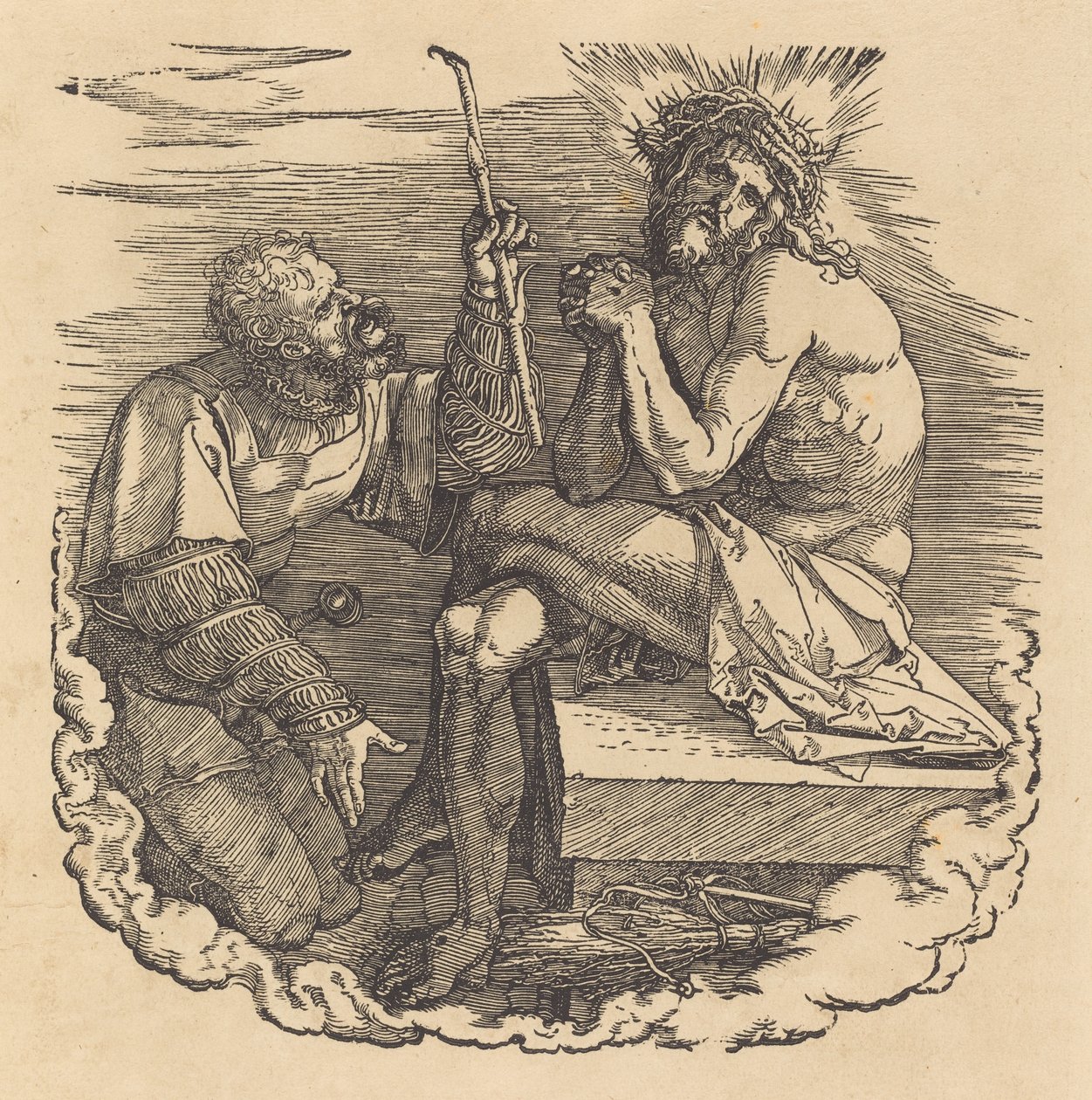 Mąż boleści wyśmiewany przez żołnierza, prawdopodobnie 1511. autorstwa Albrecht Dürer