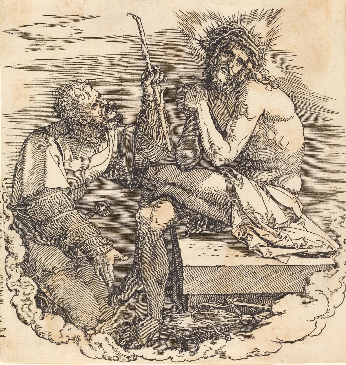 Mąż boleści wyśmiewany przez żołnierza, prawdopodobnie 1511. autorstwa Albrecht Dürer