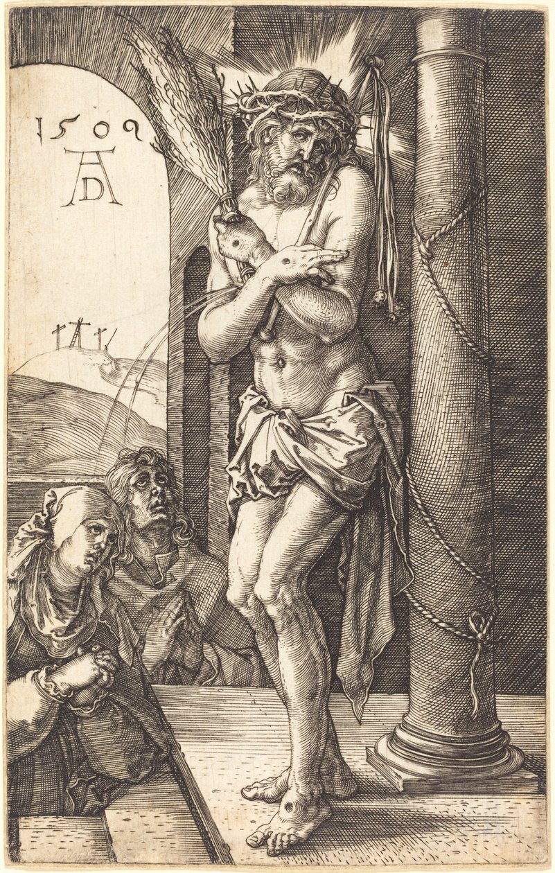 Mąż boleści stojący przy kolumnie autorstwa Albrecht Dürer