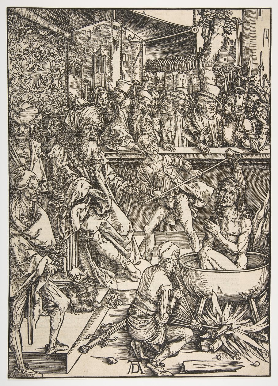 Męczeństwo św. Jana, z Apokalipsy, wydanie łac. 1511, ca. 1496. autorstwa Albrecht Dürer