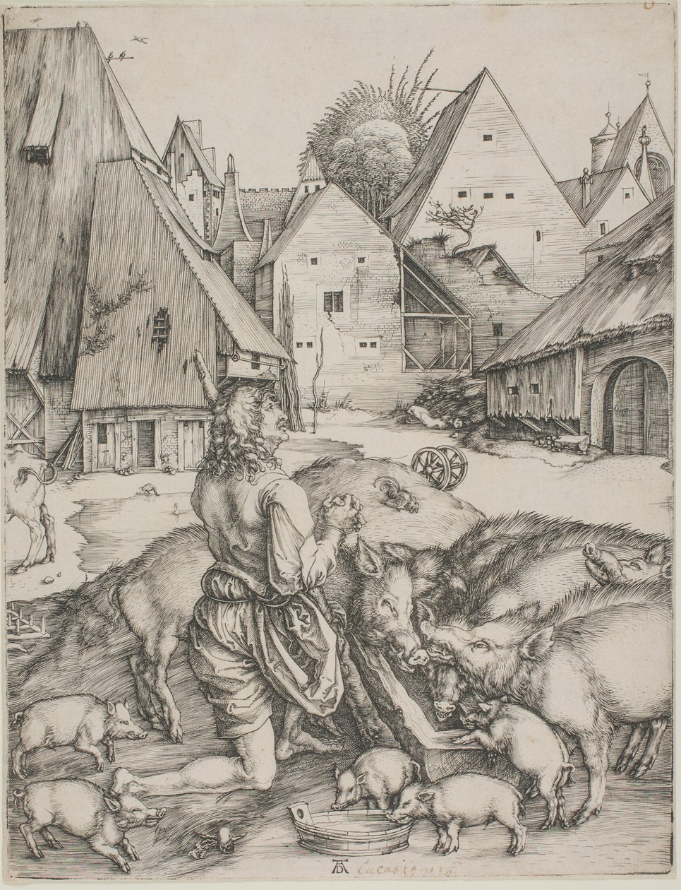 Syn marnotrawny pośród świń autorstwa Albrecht Dürer