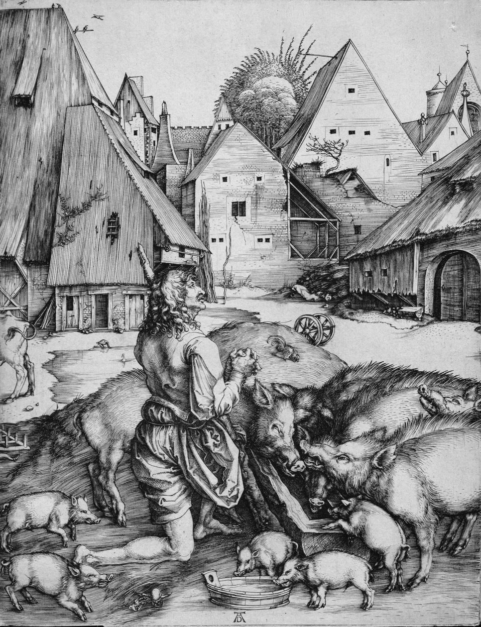 Syn marnotrawny wśród świń autorstwa Albrecht Dürer