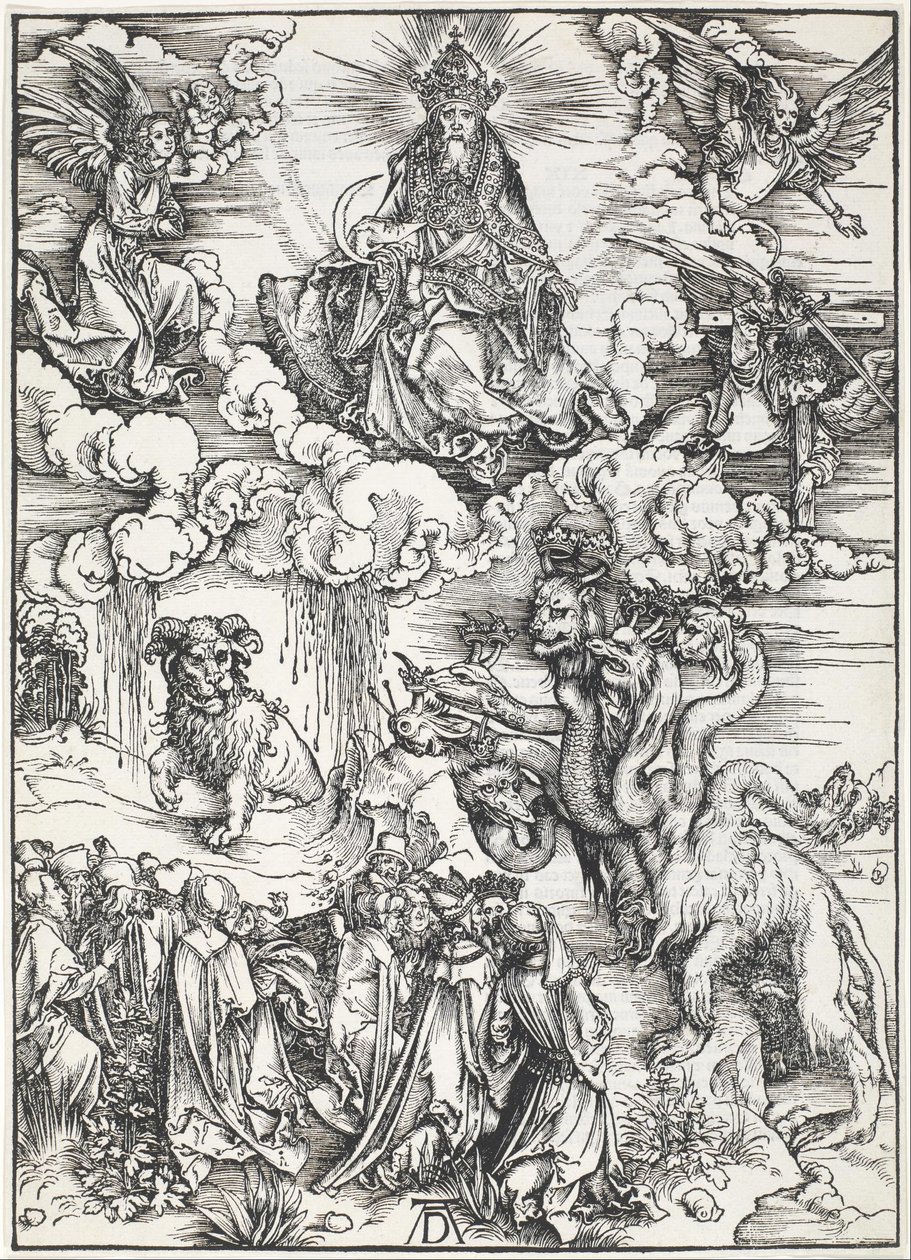 Siedmiogłowa bestia i bestia z baranimi rogami autorstwa Albrecht Dürer