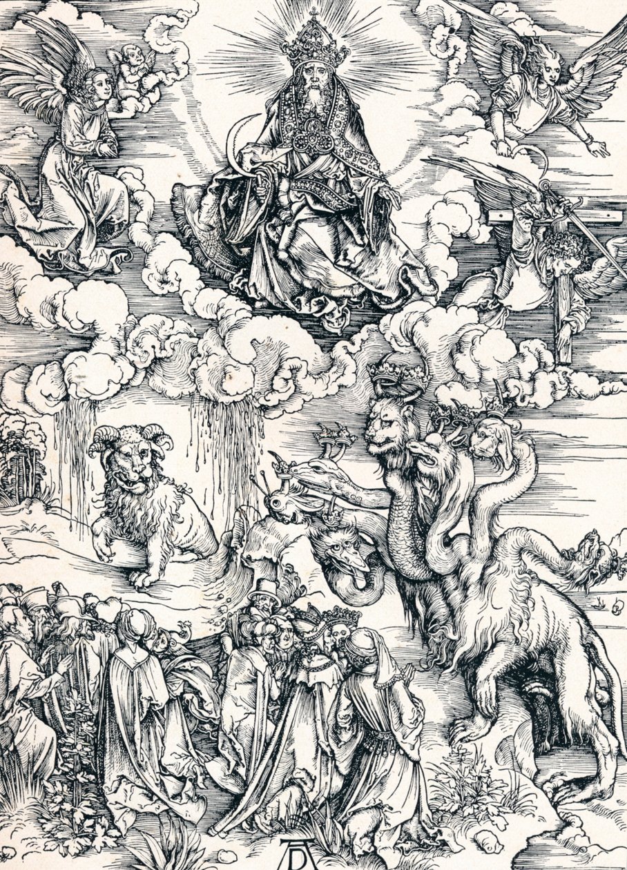 Bestia siedmiogłowa i Bestia z rogami baranka, 1498 1906. autorstwa Albrecht Dürer