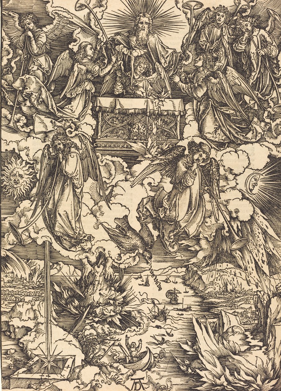 Siedmiu Aniołów z Trąbami, prawdopodobnie ok. 14961498. autorstwa Albrecht Dürer
