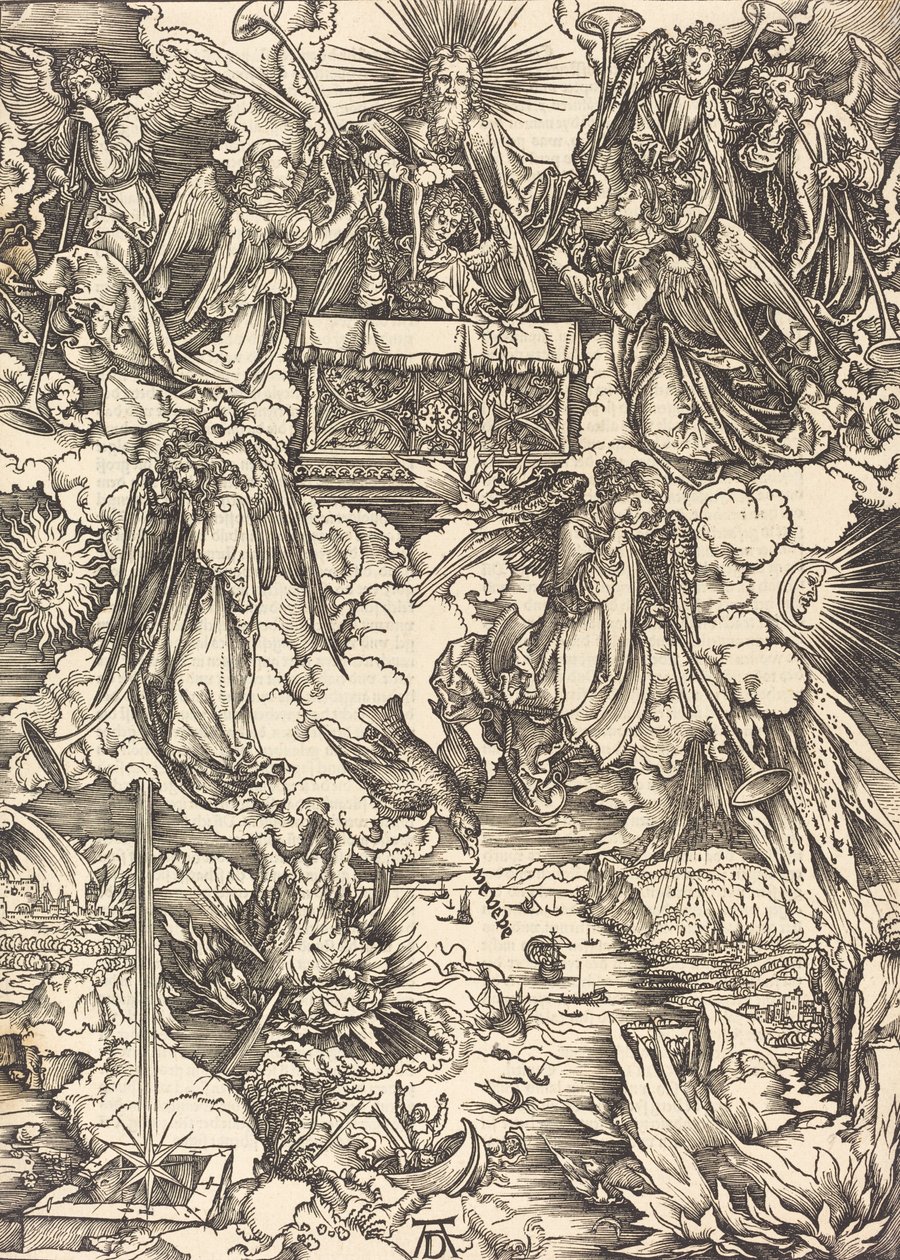 Siedmiu Aniołów z Trąbami, prawdopodobnie ok. 14961498. autorstwa Albrecht Dürer