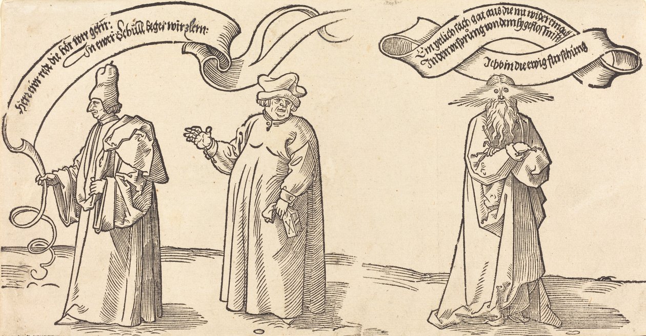 Nauczyciel, duchowny i Opatrzność, prawdopodobnie 1526. autorstwa Albrecht Dürer