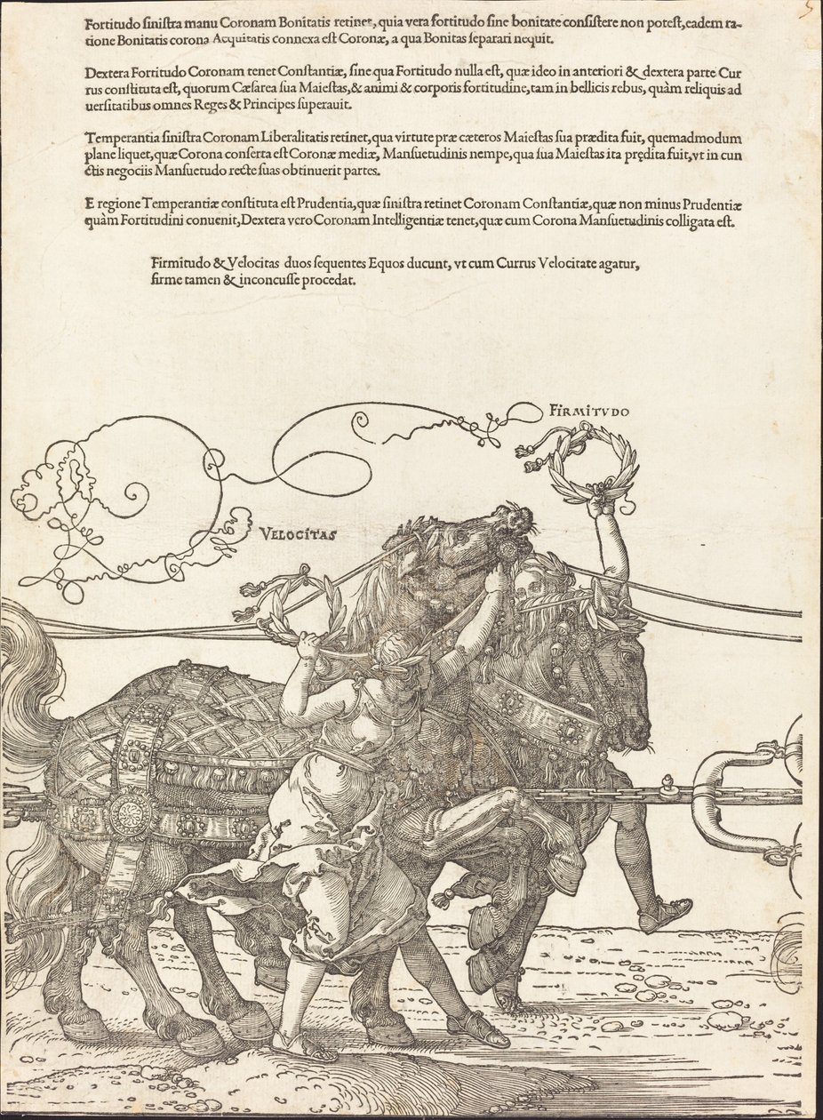 Rydwan triumfalny Maksymiliana I (Wielki Wagon Triumfalny) [tablica 5 z 8] autorstwa Albrecht Dürer