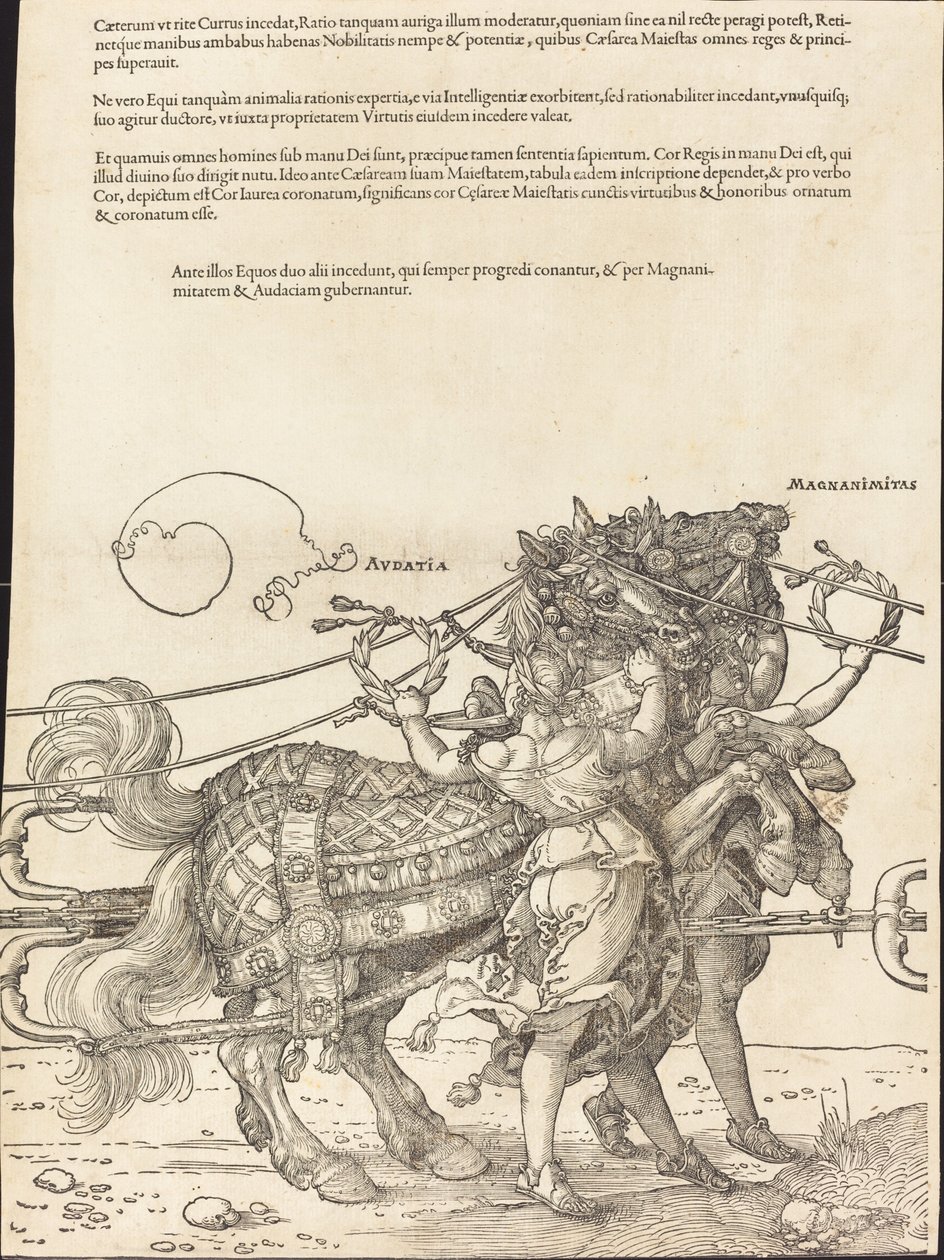 Rydwan triumfalny Maksymiliana I (Wielki Wagon Triumfalny) [tablica 7 z 8] autorstwa Albrecht Dürer