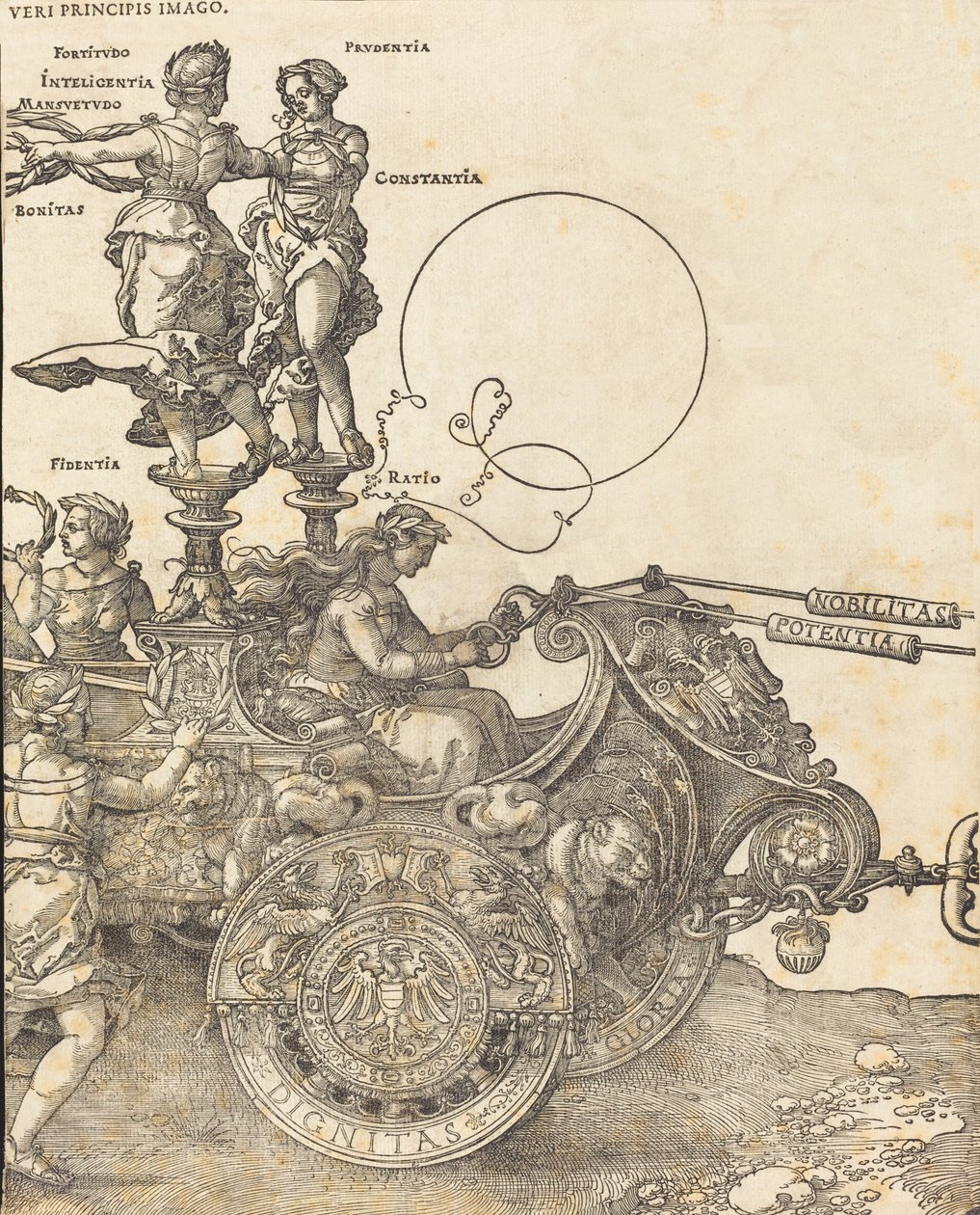 Rydwan triumfalny Maksymiliana I Wielki wóz triumfalny [tablica 2 z 8], wyd. łac. 1523.. autorstwa Albrecht Dürer