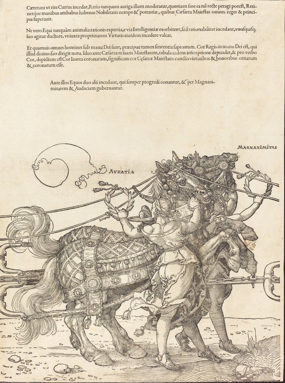 Rydwan triumfalny Maksymiliana I Wielki wóz triumfalny [tablica 7 z 8], wyd. łac. 1523.. autorstwa Albrecht Dürer