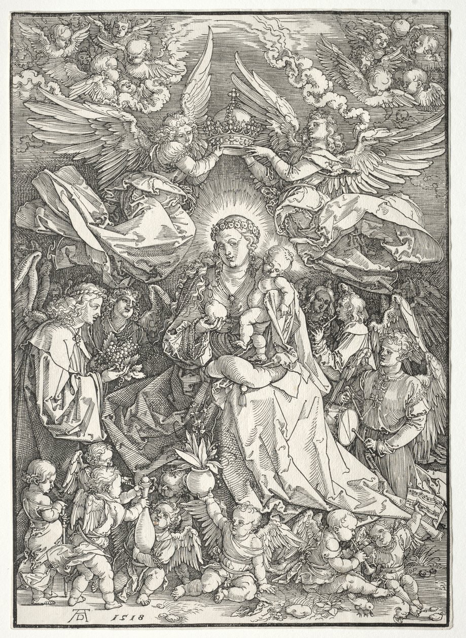 Dziewica otoczona wieloma aniołami autorstwa Albrecht Dürer