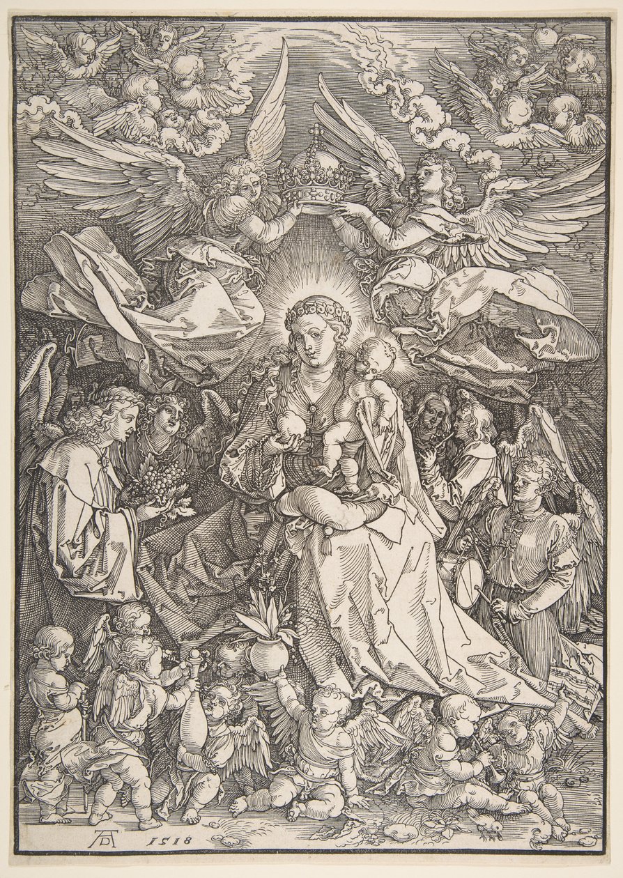Dziewica otoczona wieloma aniołami autorstwa Albrecht Dürer