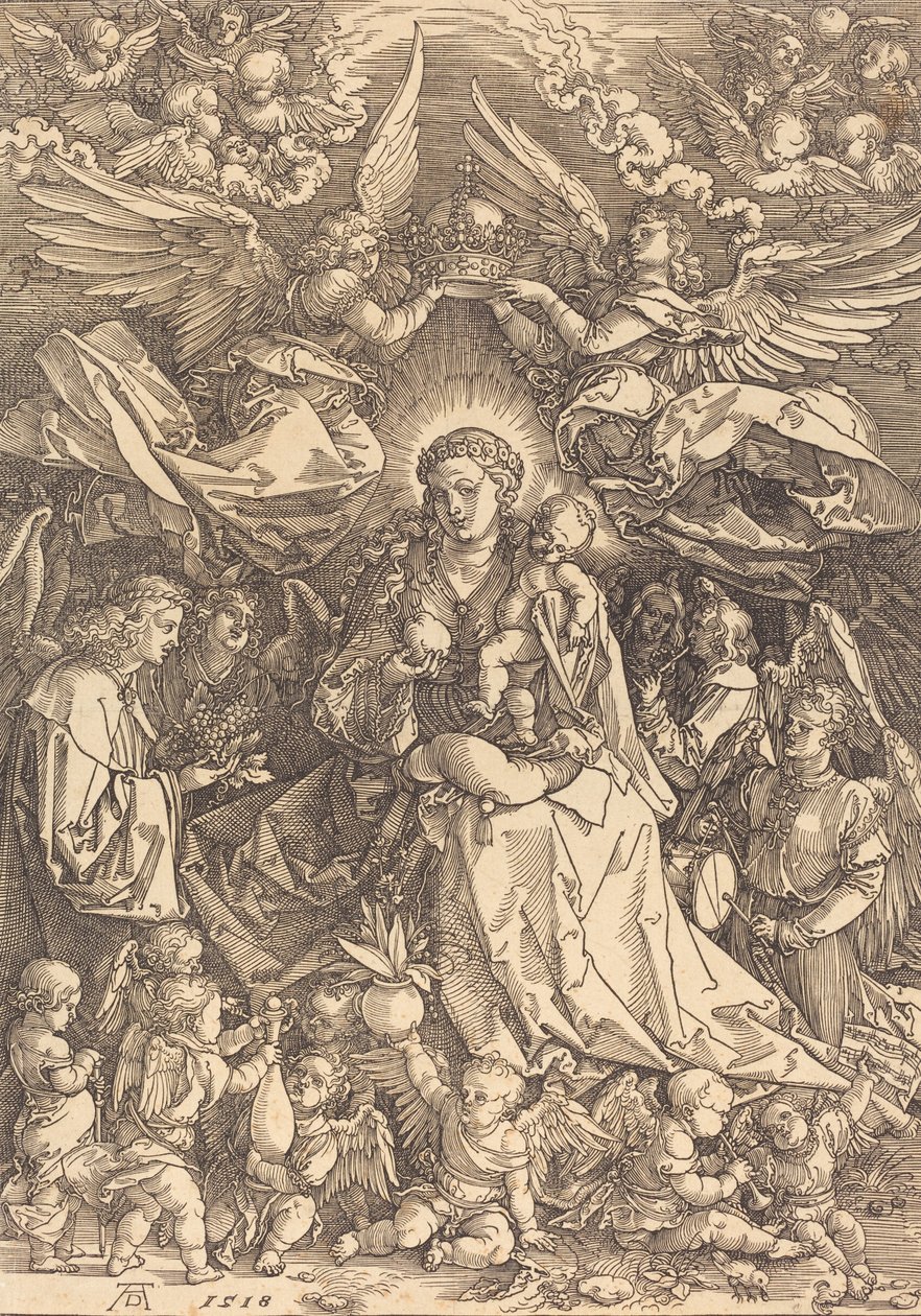 Dziewica otoczona wieloma aniołami, 1518. autorstwa Albrecht Dürer