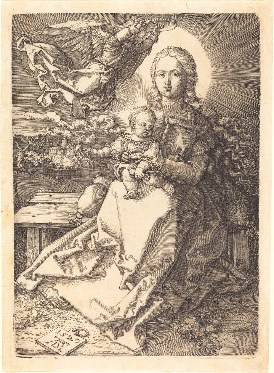 Dziewica i Dzieciątko ukoronowane przez jednego anioła autorstwa Albrecht Dürer