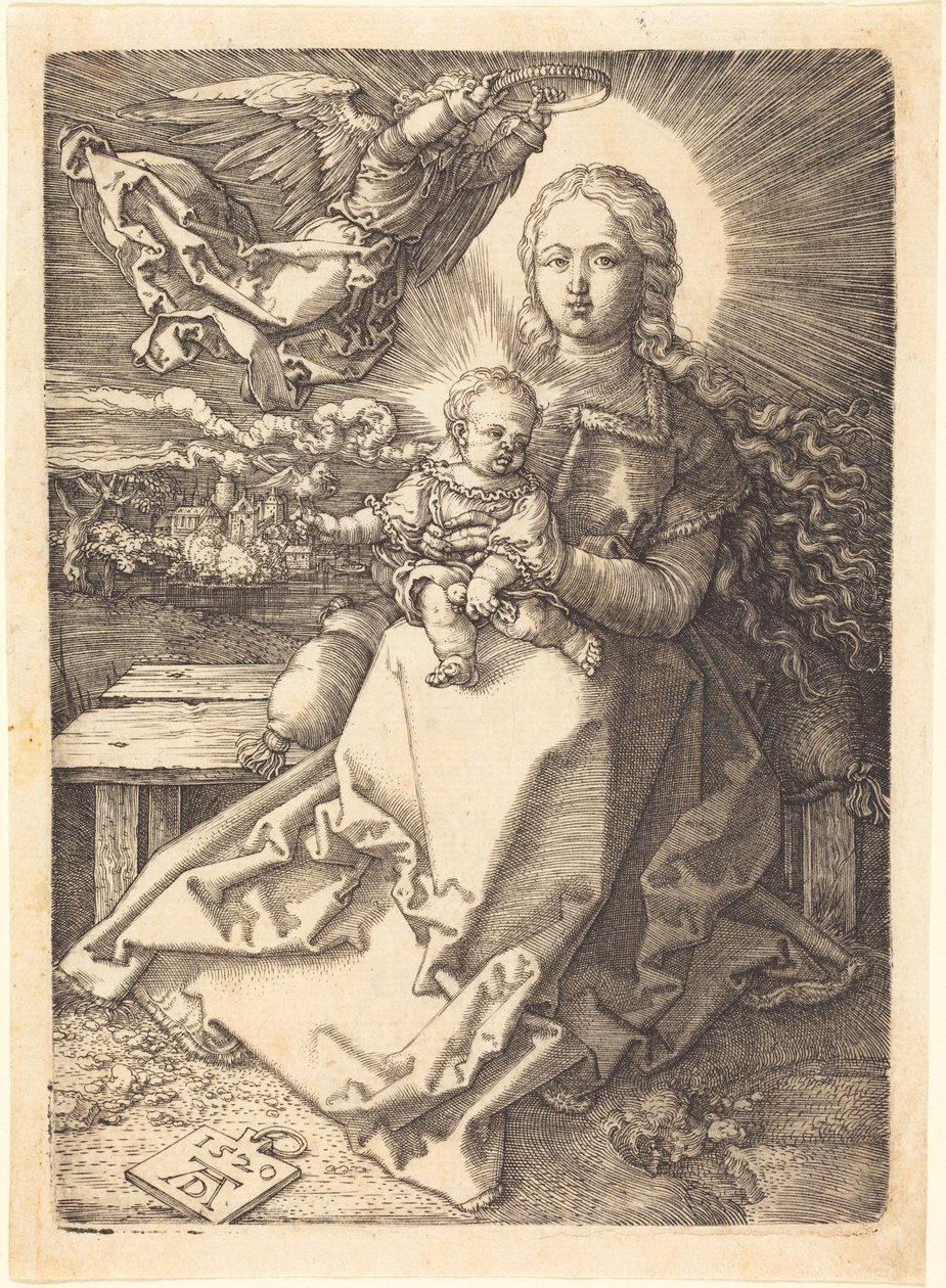 Matka Boska z Dzieciątkiem koronowani przez jednego anioła autorstwa Albrecht Dürer