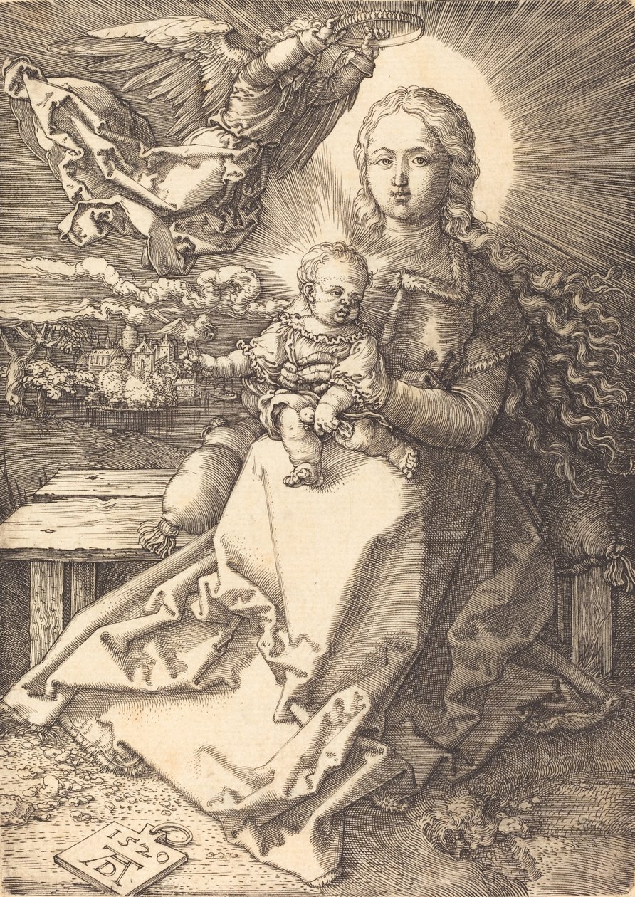 Dziewica z Dzieciątkiem ukoronowana przez jednego anioła, 1520. autorstwa Albrecht Dürer