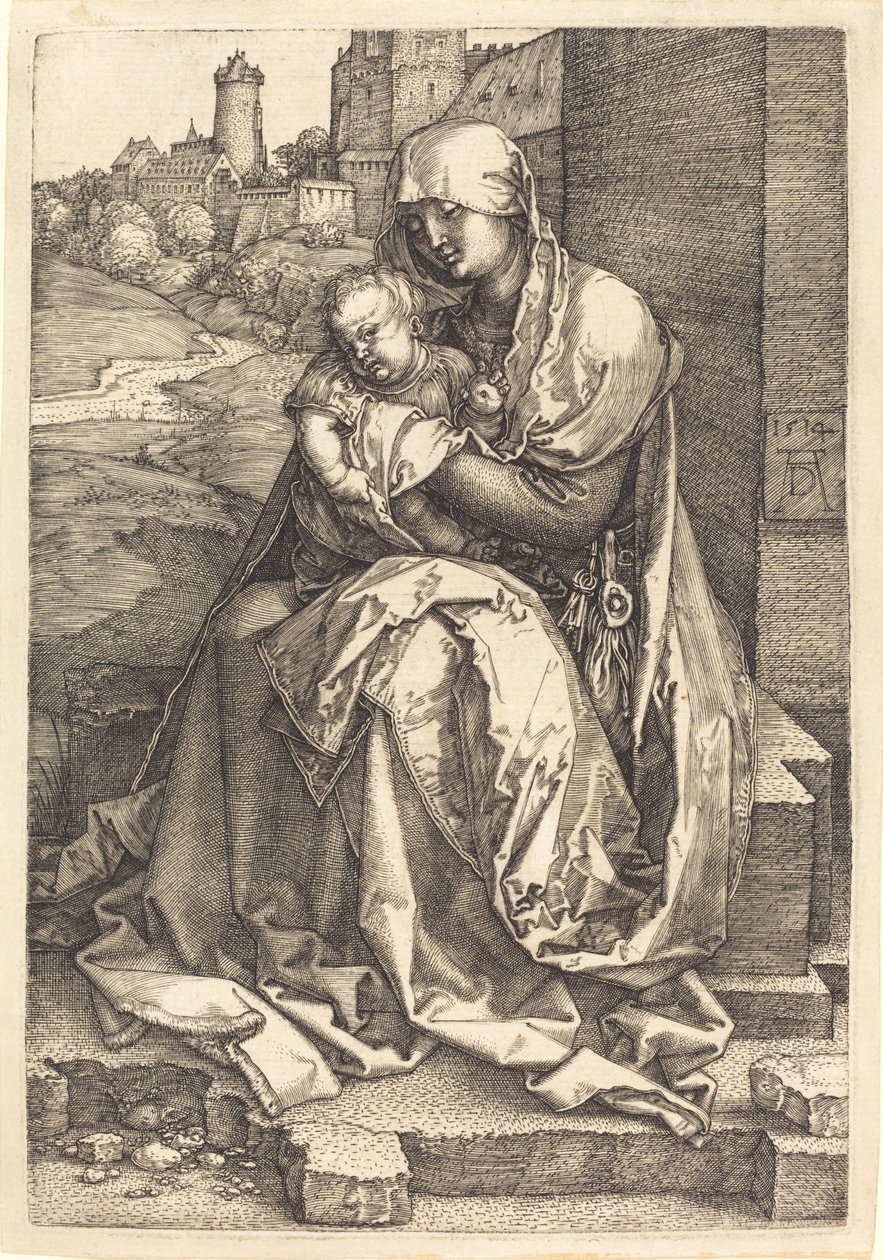 Dziewica z Dzieciątkiem siedzącym pod ścianą autorstwa Albrecht Dürer