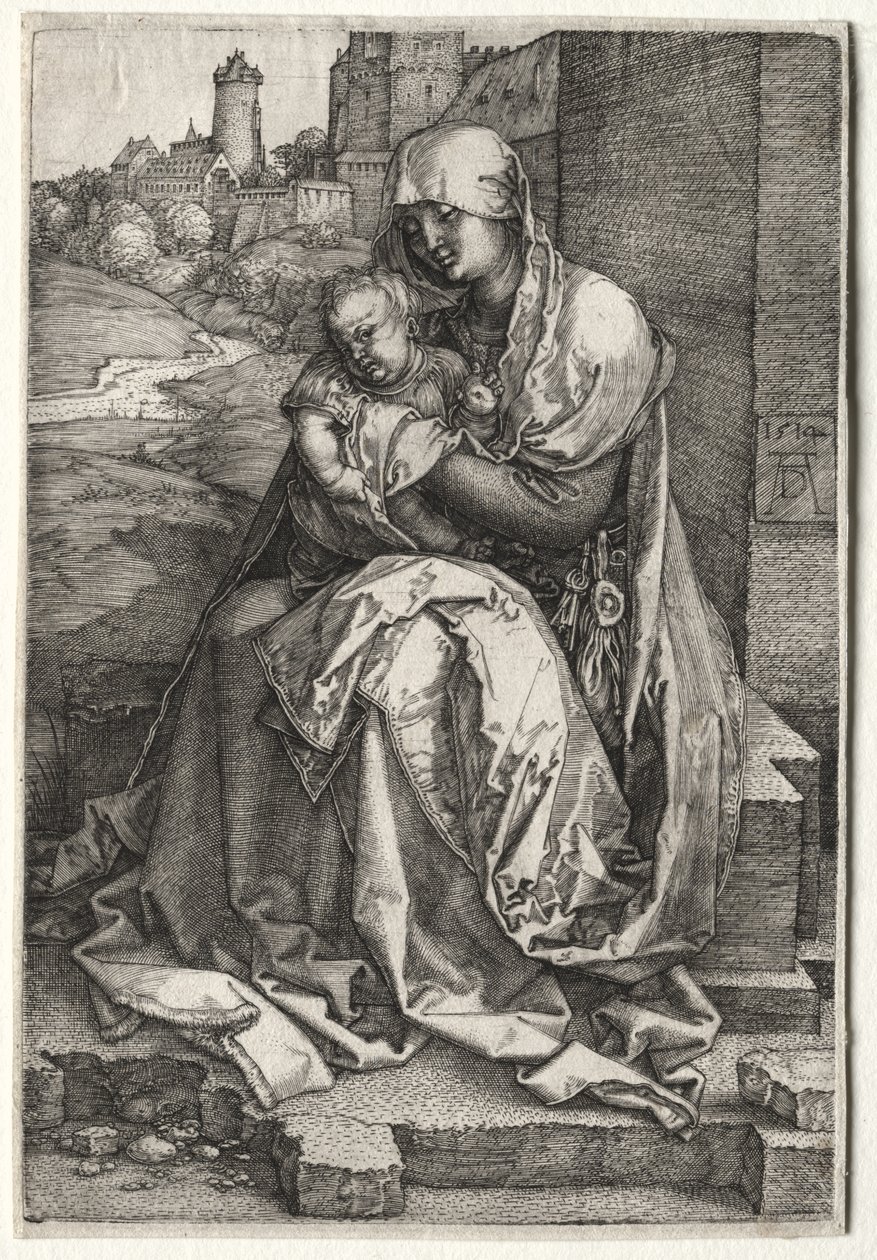 Dziewica z Dzieciątkiem siedzącym pod ścianą autorstwa Albrecht Dürer