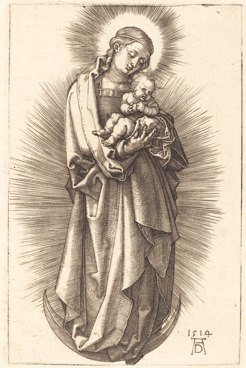 Dziewica z Dzieciątkiem na półksiężycu z diademem autorstwa Albrecht Dürer