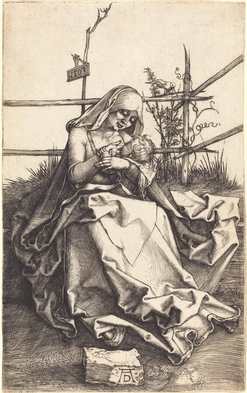 Dziewica z Dzieciątkiem na trawiastej ławce autorstwa Albrecht Dürer