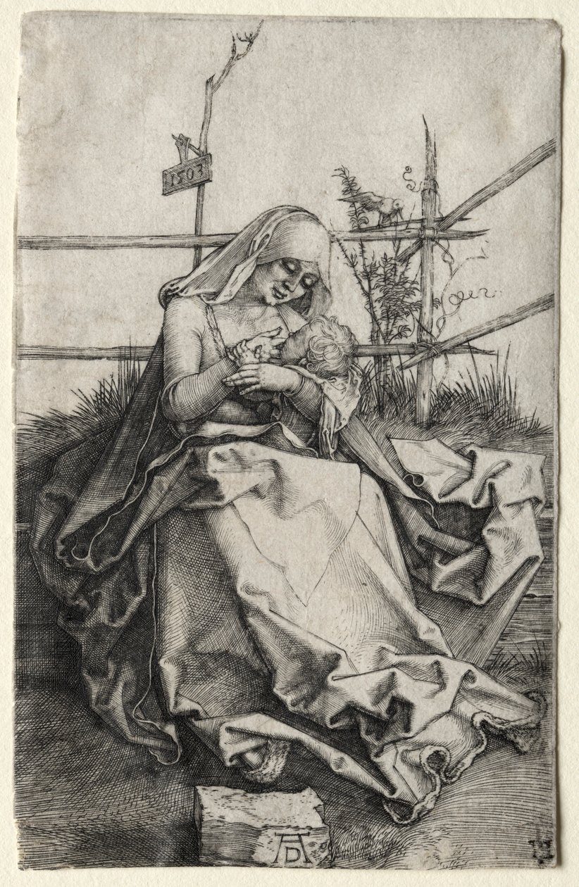 Dziewica z Dzieciątkiem na ławce trawiastej, 1503. autorstwa Albrecht Dürer