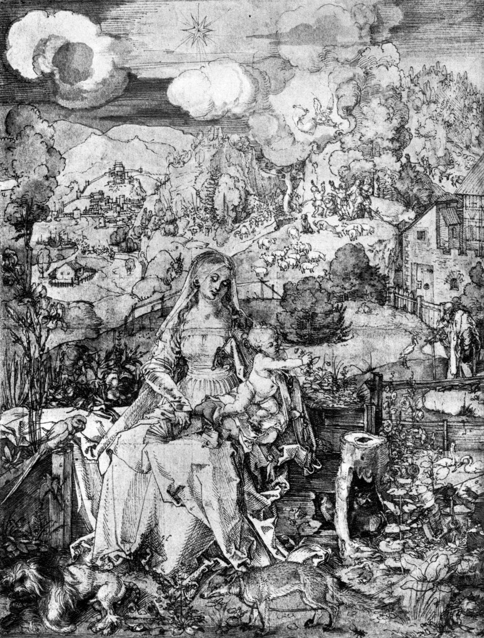 Dziewica i wiele zwierząt, 1505, 1936 autorstwa Albrecht Dürer