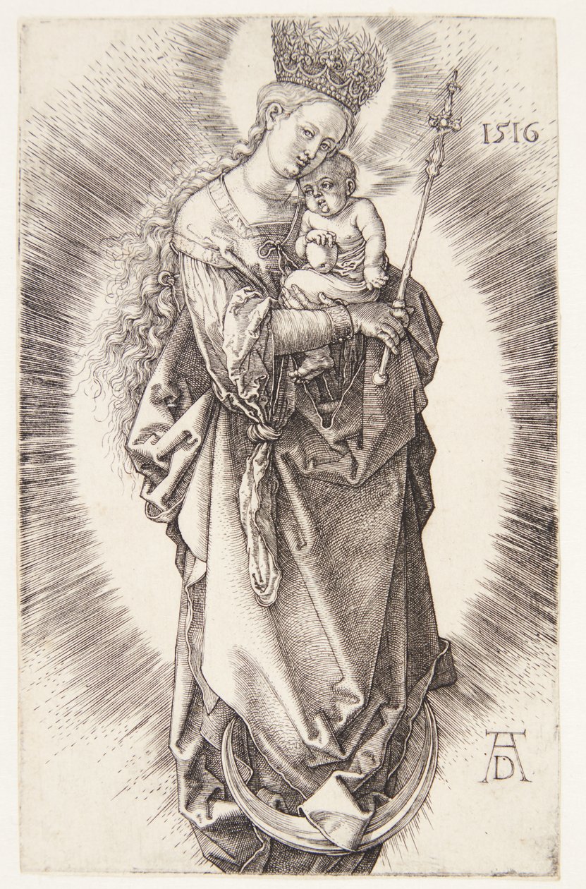 Dziewica na półksiężycu z koroną z gwiazd i berłem autorstwa Albrecht Dürer