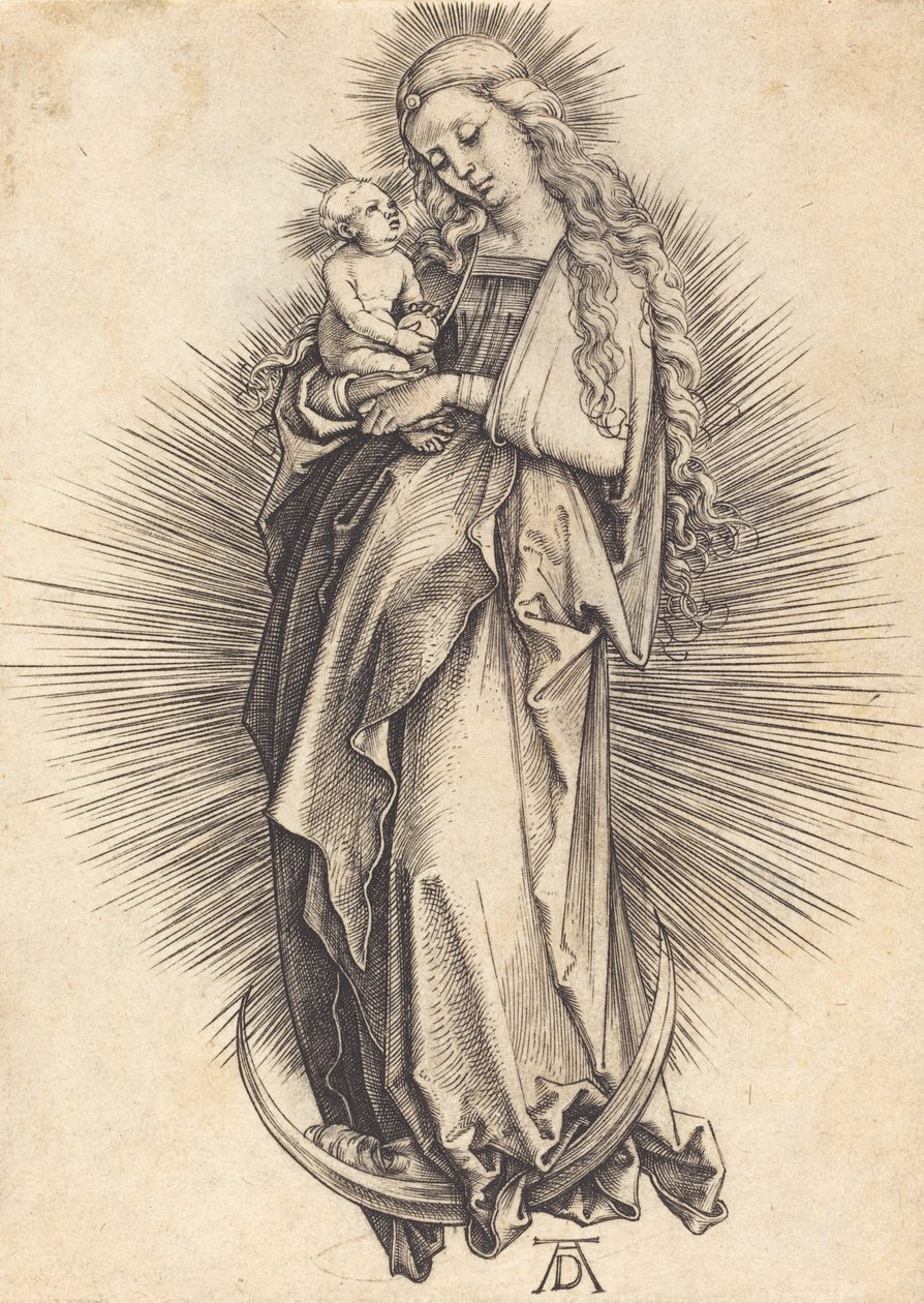 Dziewica na półksiężycu, c. 14981499. autorstwa Albrecht Dürer