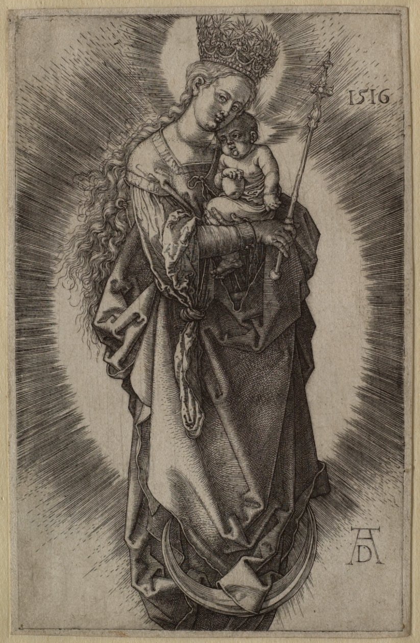 Matka Boska na sierpie księżyca z berłem i gwiaździstą koroną autorstwa Albrecht Dürer