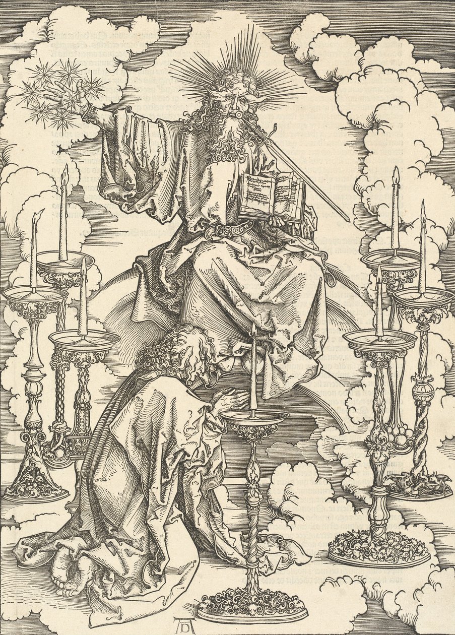 Wizja siedmiu świeczników, 1498. autorstwa Albrecht Dürer