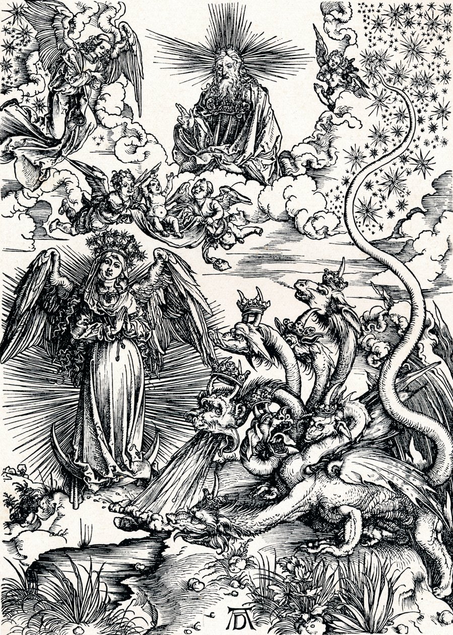 Kobieta odziana w słońce i siedmiogłowego smoka, 1498 1906 autorstwa Albrecht Dürer