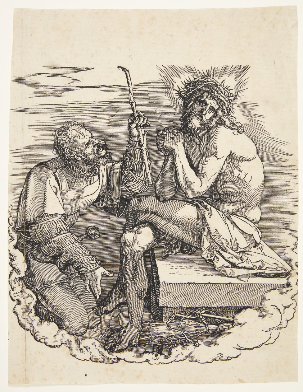 Mąż boleści wyśmiewany przez żołnierza autorstwa Albrecht Dürer
