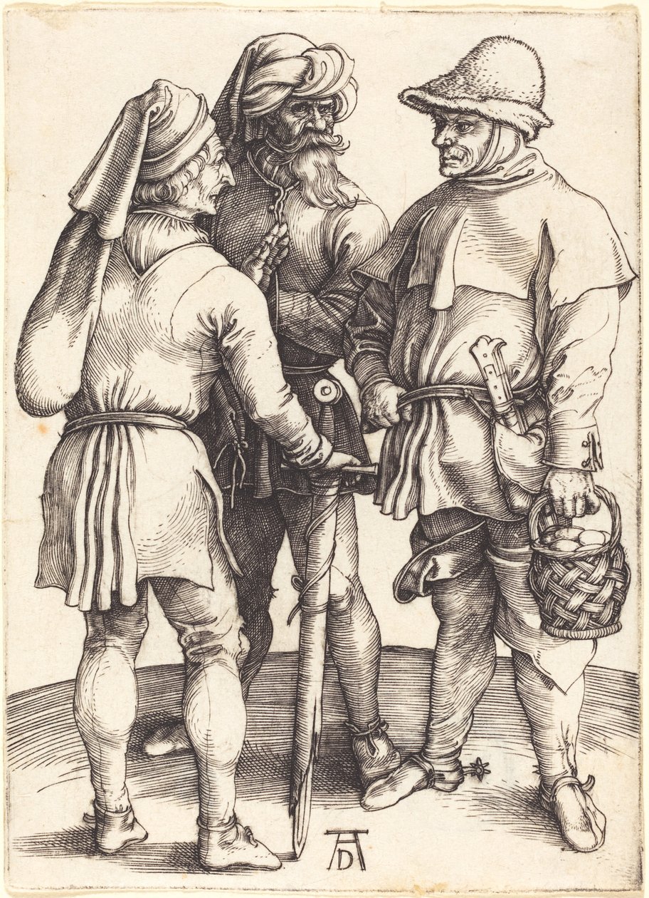 Trzej chłopi w rozmowie autorstwa Albrecht Dürer
