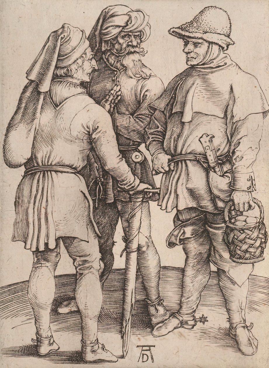 Trzej chłopi w rozmowie, 1497-1498. autorstwa Albrecht Dürer