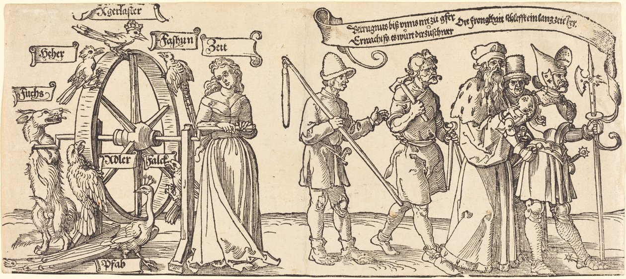 Czas i lis obracający kołem fortuny z ludźmi wszystkich rang na prawo autorstwa Albrecht Dürer