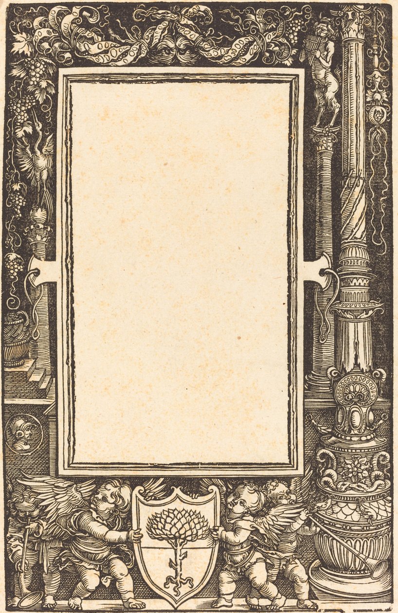 Granica tytułowa z Putti trzymającym broń Pirckheimer, prawdopodobnie 1513. autorstwa Albrecht Dürer