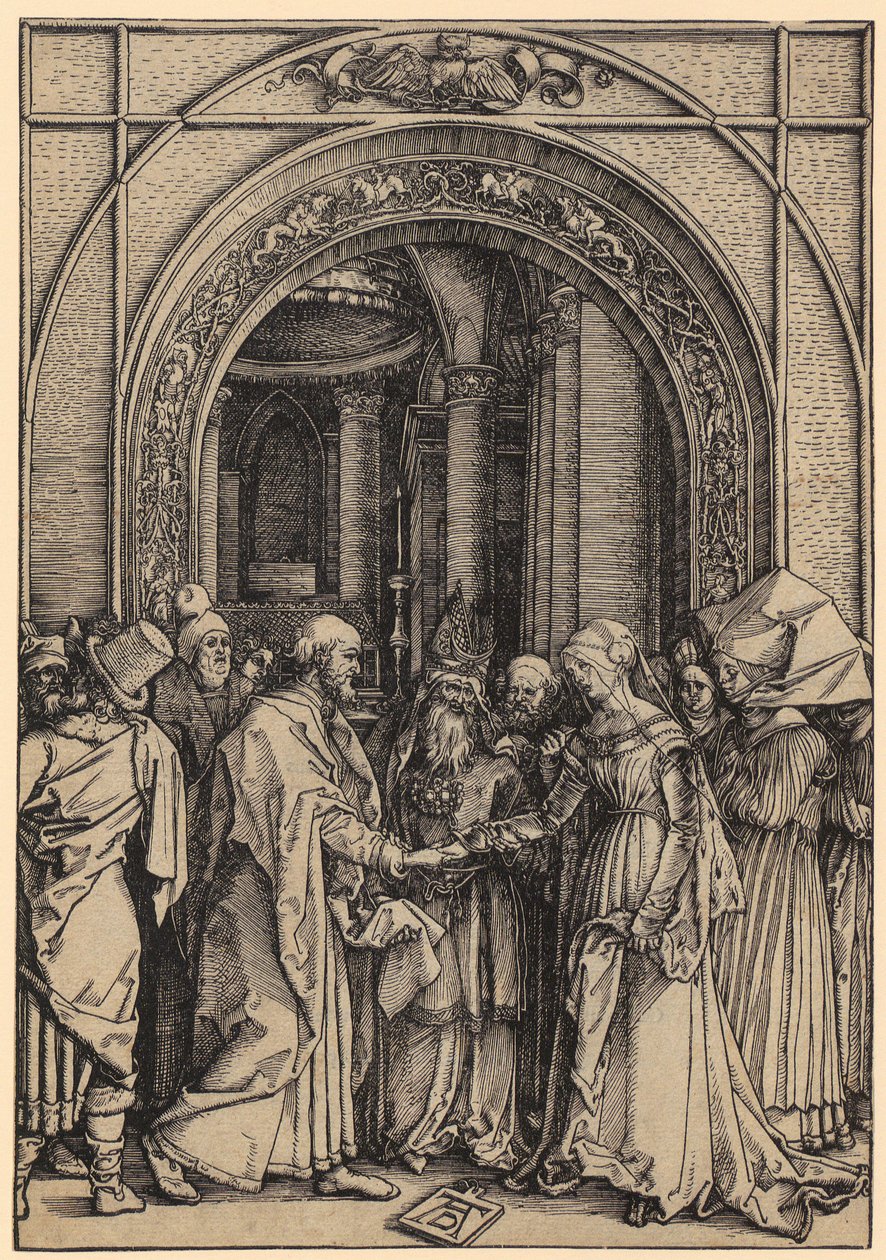 Zaręczyny Maryi, strona 7 z cyklu „Życie Maryi” autorstwa Albrecht Dürer