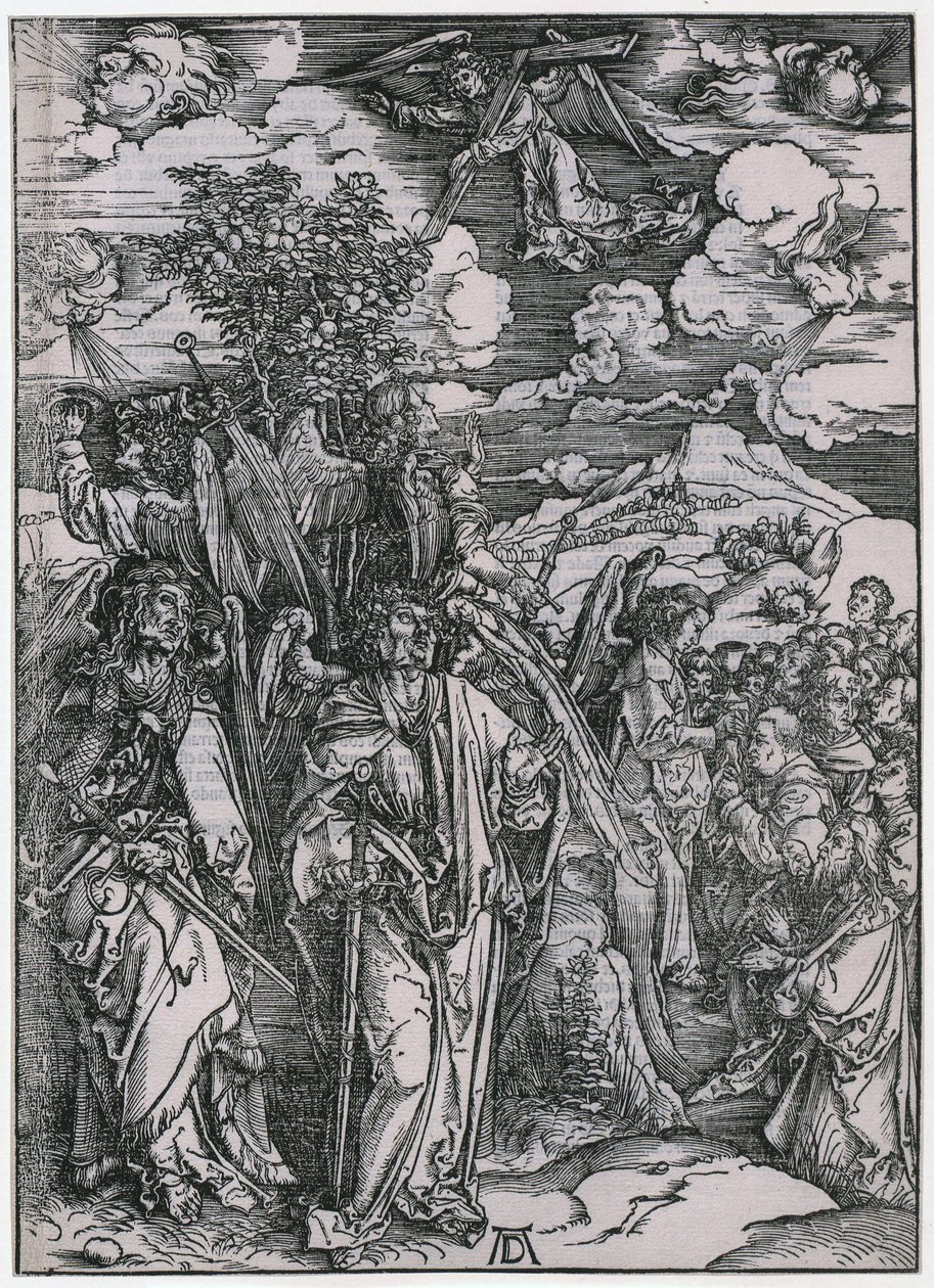 Czterej aniołowie powstrzymujący wiatry / Zapieczętowanie wybranych, V. postać, arkusz 7 z cyklu „Apokalipsa” autorstwa Albrecht Dürer
