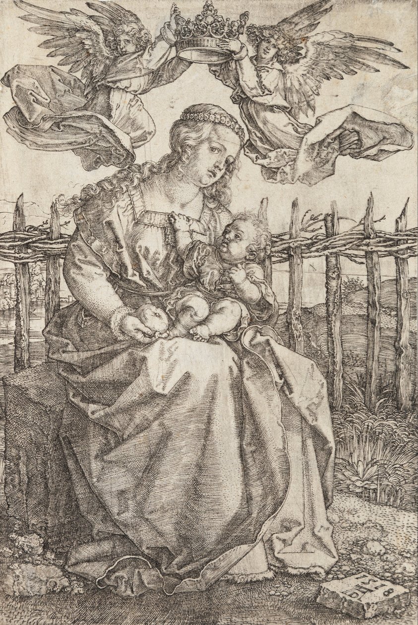 Dziewica Maryja ukoronowana przez dwa anioły autorstwa Albrecht Dürer