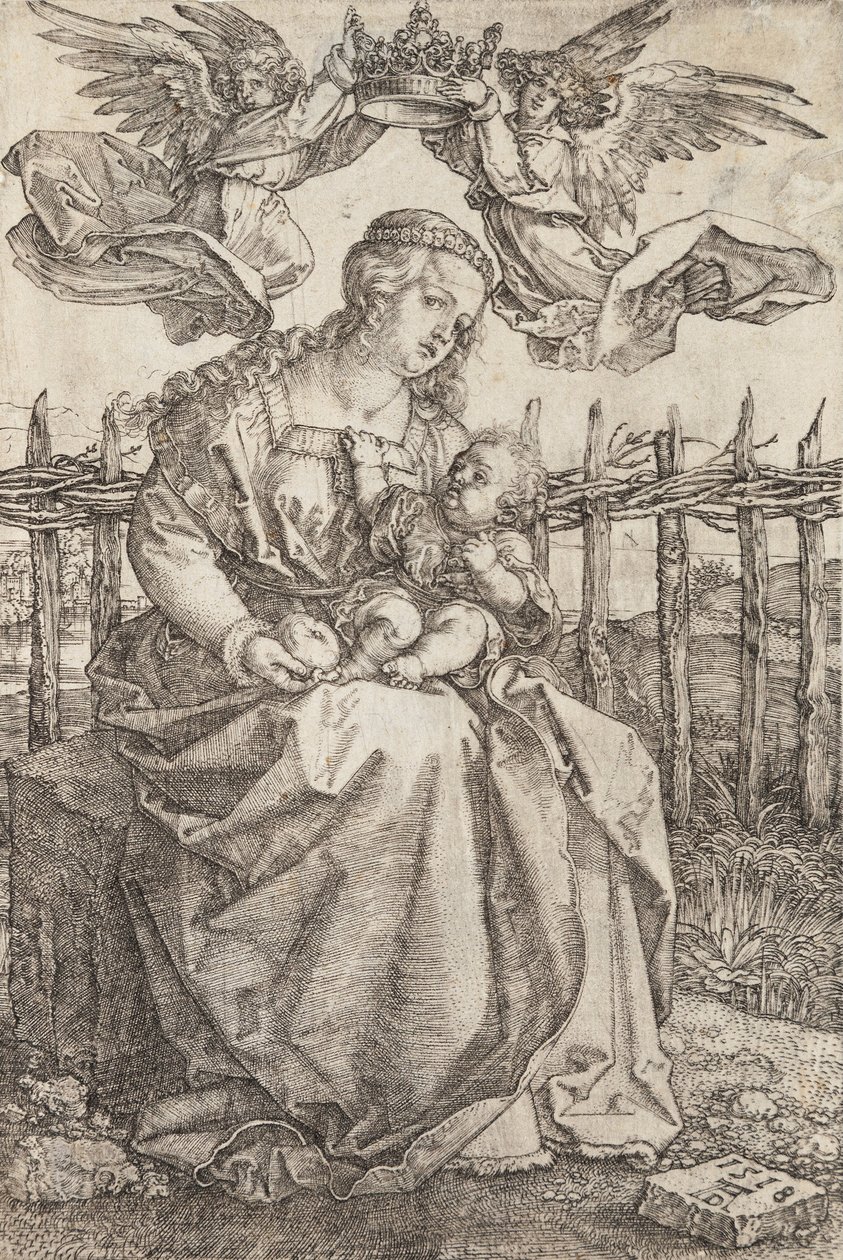 Dziewica Maryja ukoronowana przez dwa anioły, 1518 autorstwa Albrecht Dürer
