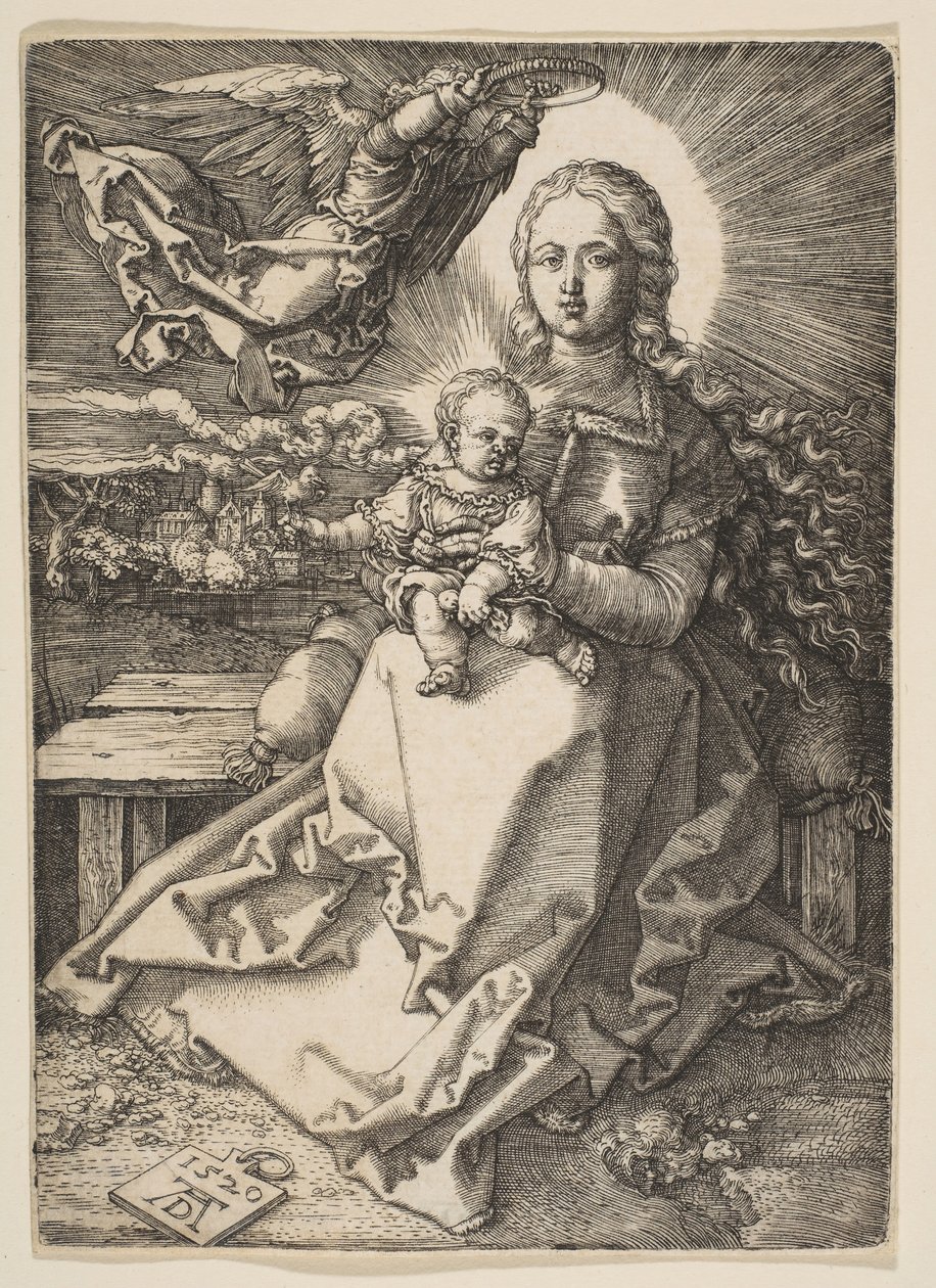 Dziewica z Dzieciątkiem ukoronowana przez anioła, 1520. autorstwa Albrecht Dürer