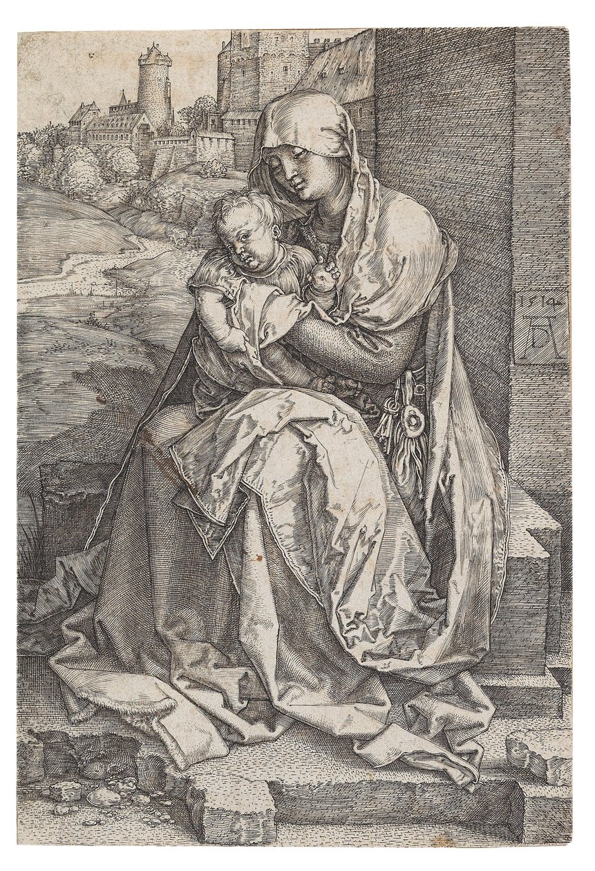 Dziewica z Dzieciątkiem siedzący przy ścianie, 1514. autorstwa Albrecht Dürer