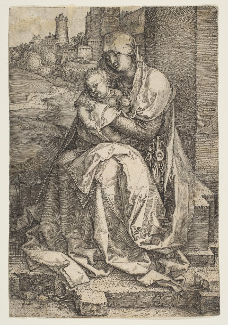 Dziewica z Dzieciątkiem siedzący przy ścianie, 1514. autorstwa Albrecht Dürer
