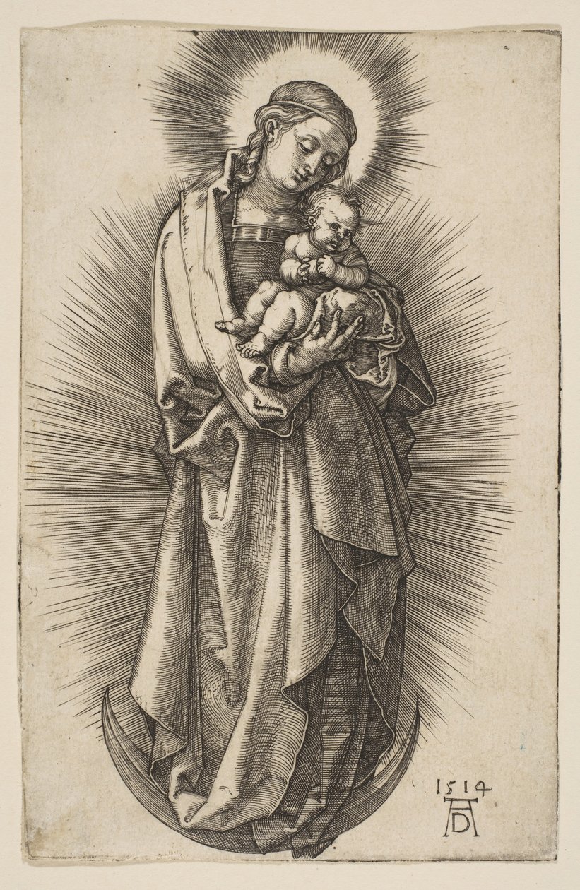 Dziewica z Dzieciątkiem na półksiężycu z diademem, 1514. autorstwa Albrecht Dürer