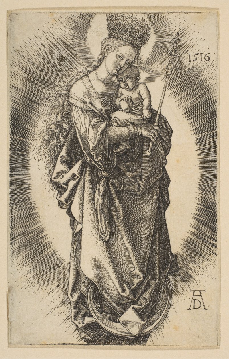 Matka Boska na półksiężycu z berłem i gwiaździstą koroną autorstwa Albrecht Dürer