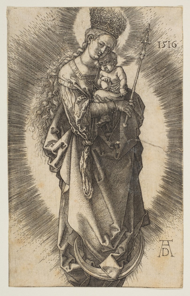 Matka Boska na półksiężycu z berłem i gwiaździstą koroną autorstwa Albrecht Dürer