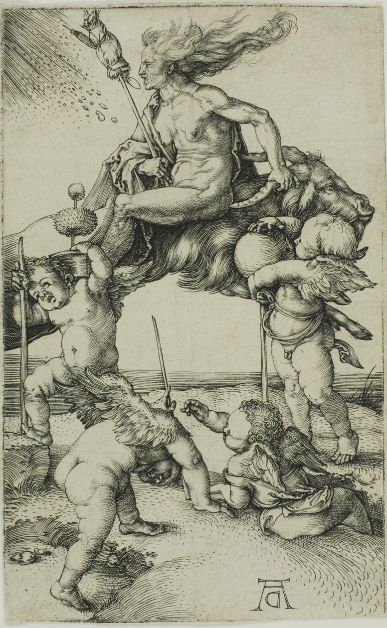 Wiedźma jadąca tyłem na kozie autorstwa Albrecht Dürer